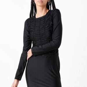 Grey Lab Black Gathered Mini Dress Women’s Size L NWT
